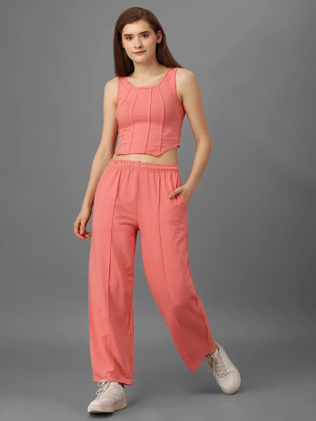 SXV Basic CO-ORDS set : Pink Corset Croptop And Trouser Combo