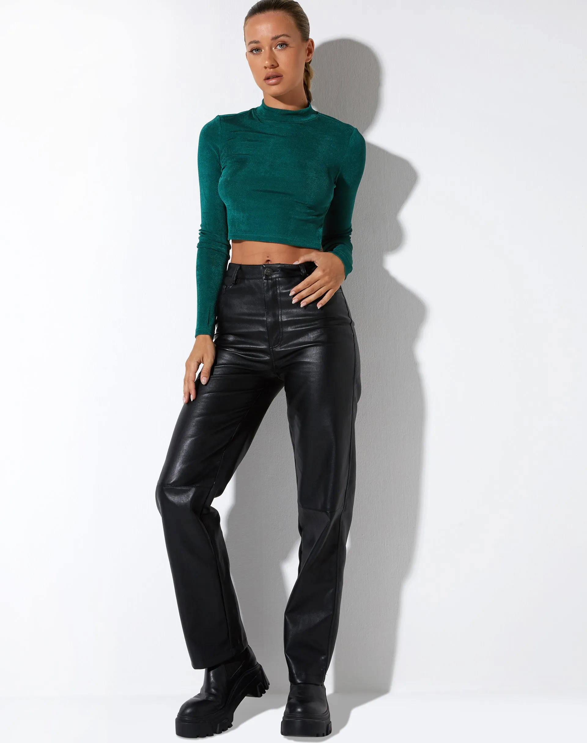 Tadita Crop Top in Crepe Forest Green