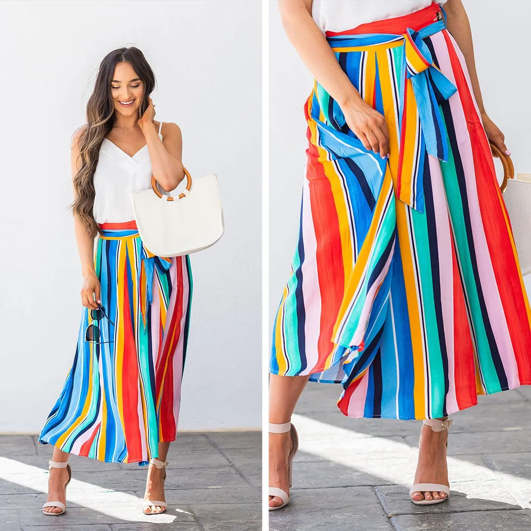 Taste The Rainbow Maxi Skirt, Blue-Multi