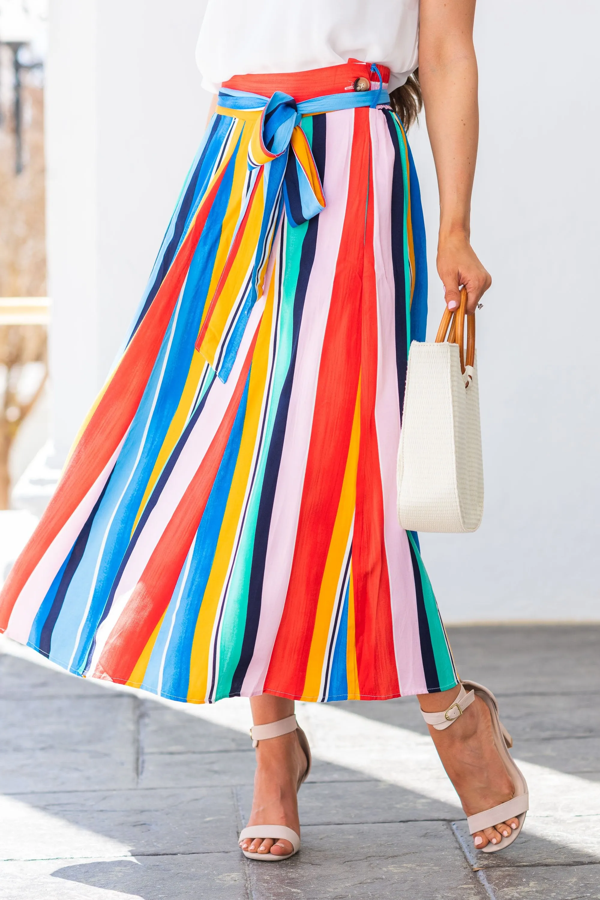 Taste The Rainbow Maxi Skirt, Blue-Multi