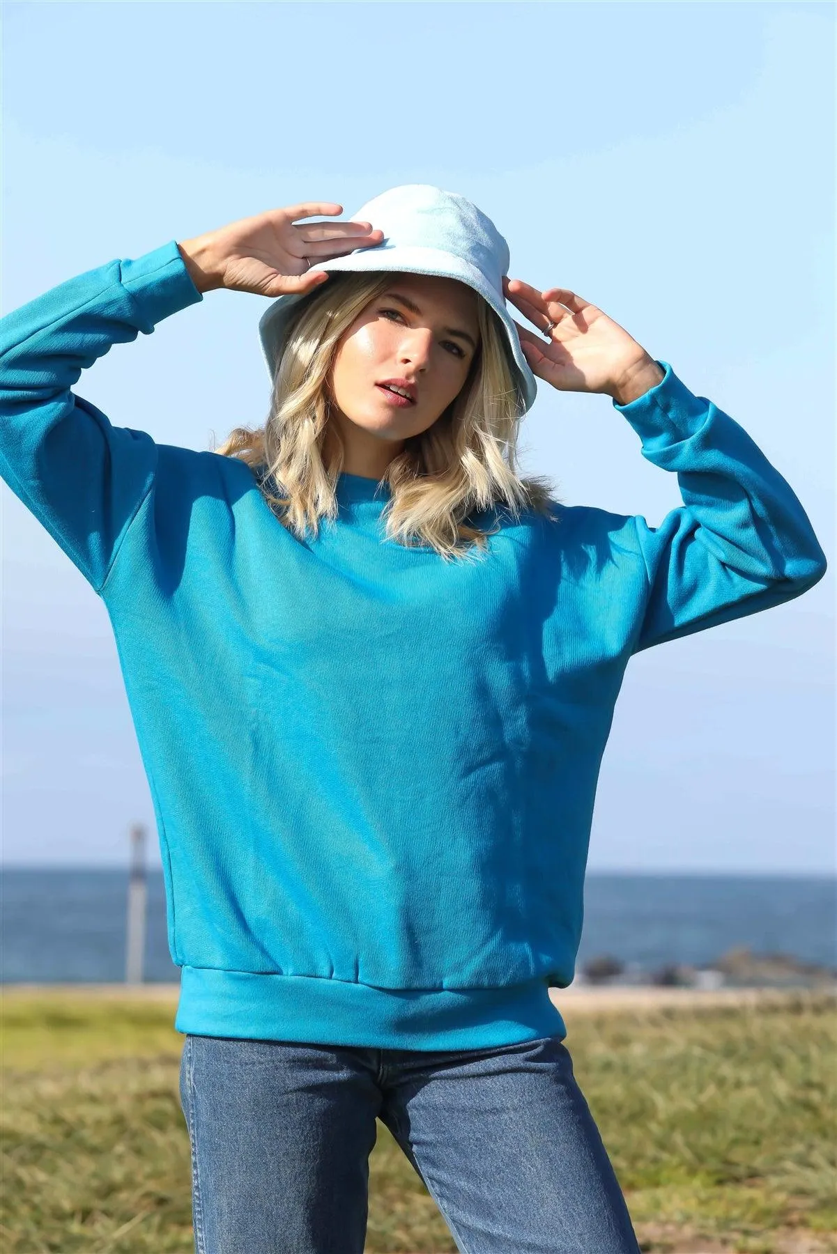 Teal Cotton Long Sleeve Sweatshirt /1-1-1