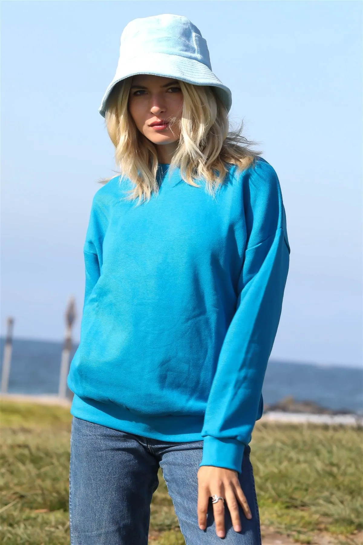 Teal Cotton Long Sleeve Sweatshirt /1-1-1