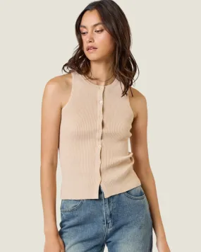 The Alix: Sleeveless Ribbed Button Front Knit Top