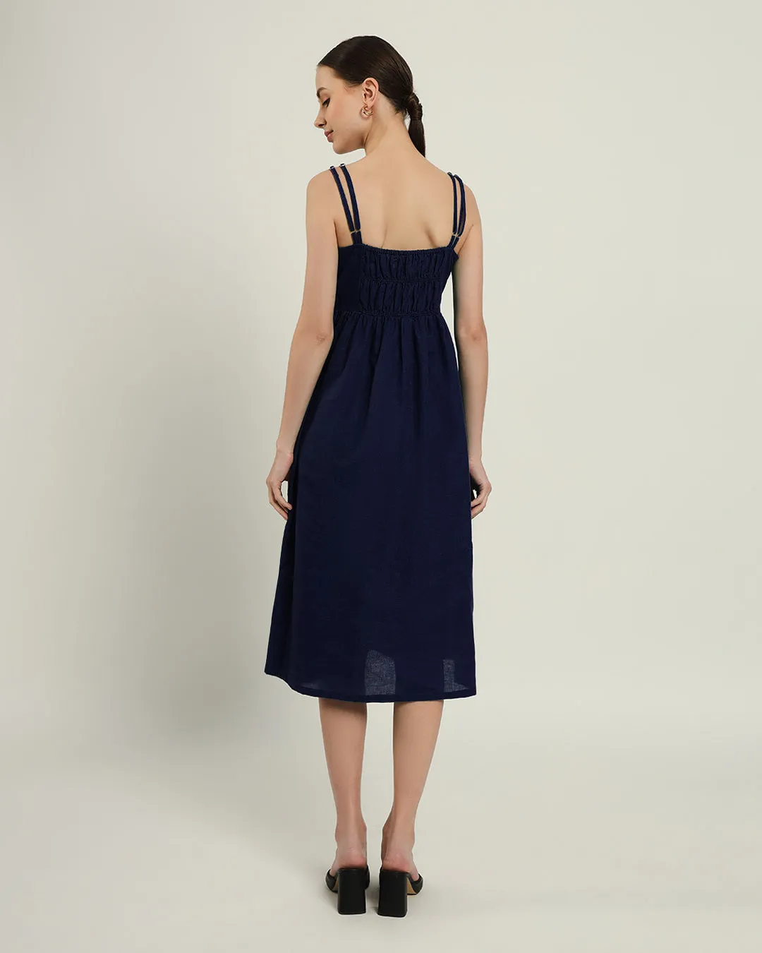 The Haiti Daisy Midnight Blue Linen Dress