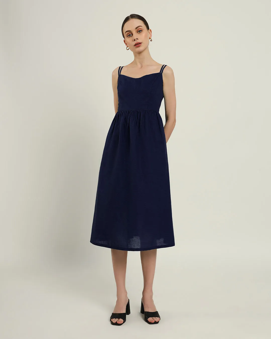 The Haiti Daisy Midnight Blue Linen Dress