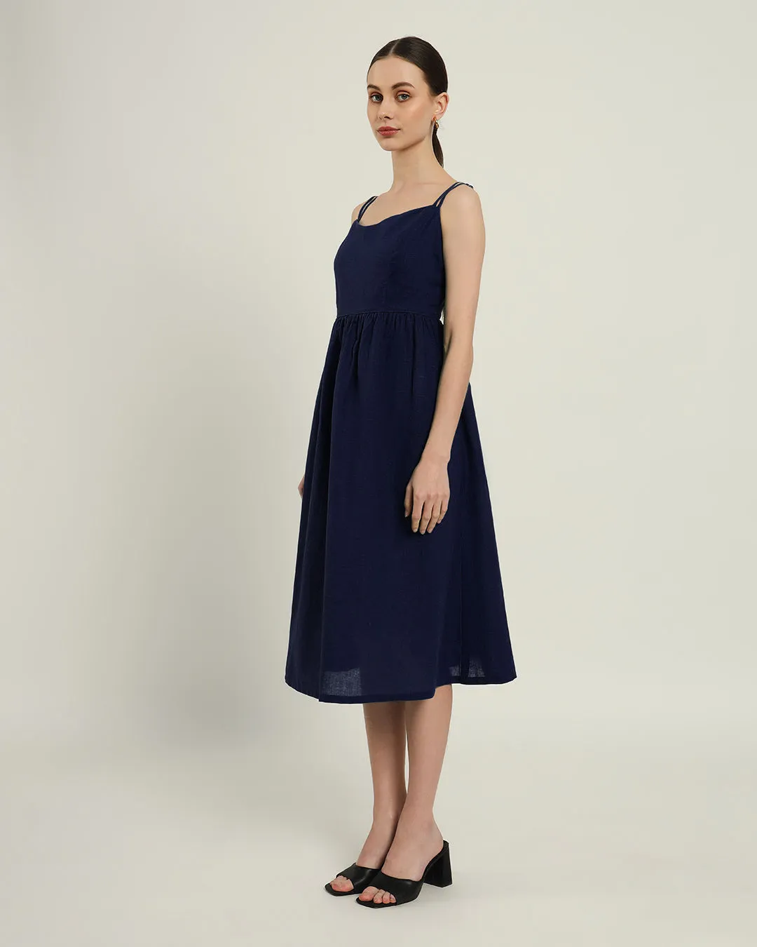 The Haiti Daisy Midnight Blue Linen Dress