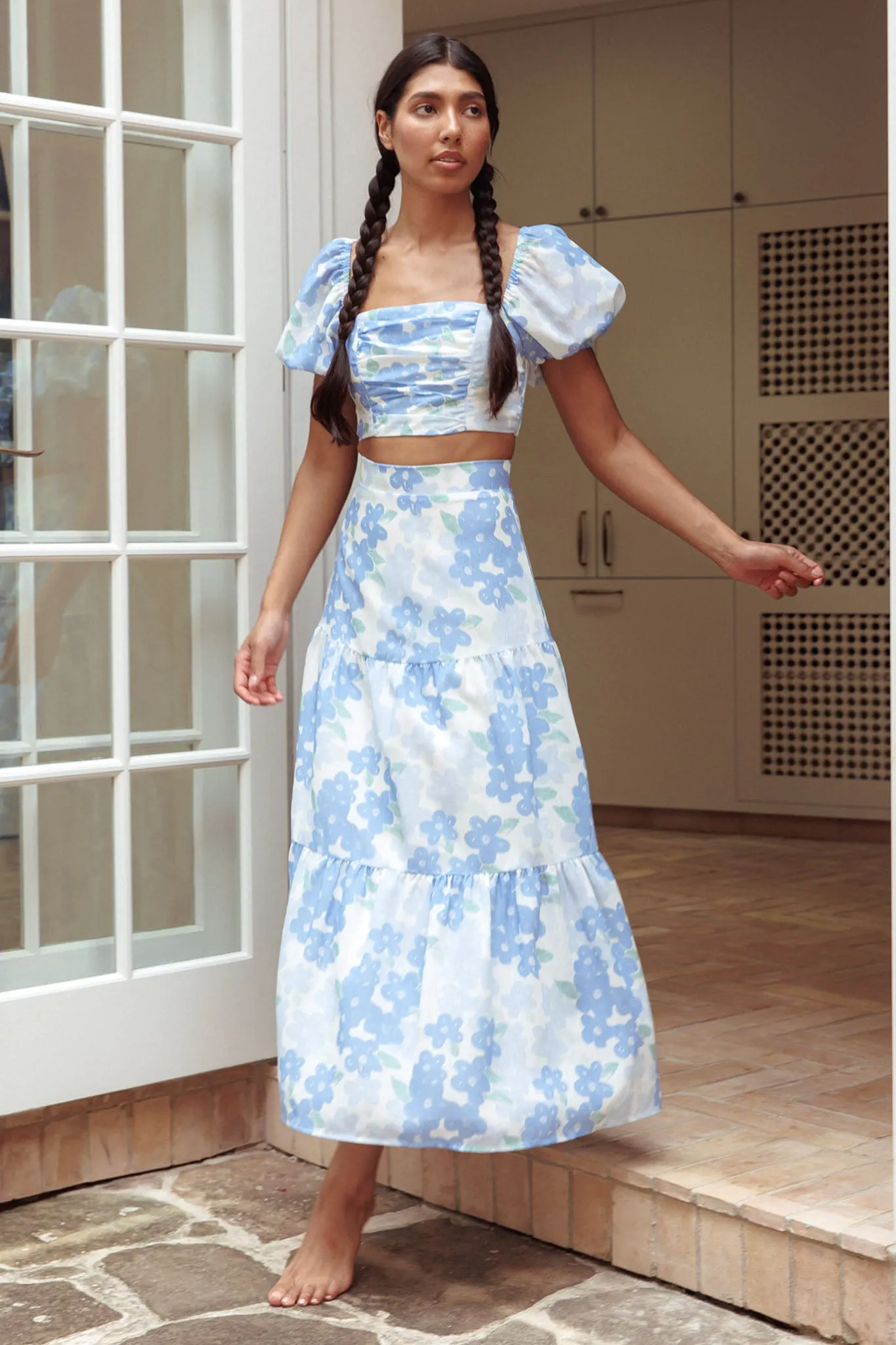 The Moment Maxi Skirt Floral Blue