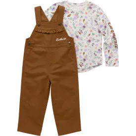 Toddler Girls Long Sleeve Body Suit Canvas Overall Set - Carhartt Brown