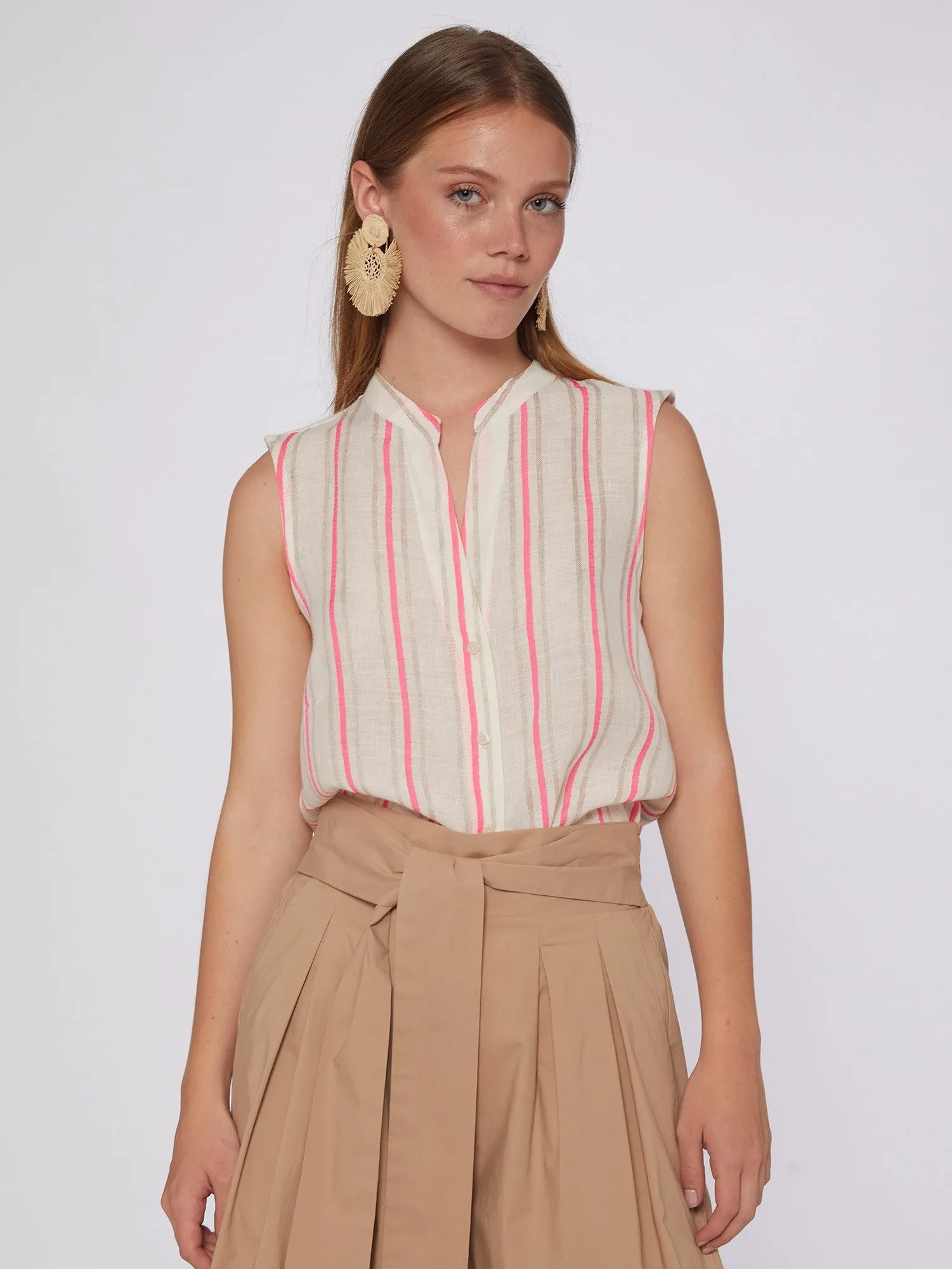 Vi31282 Vilagallo Neon Pink Stripe Linen Top