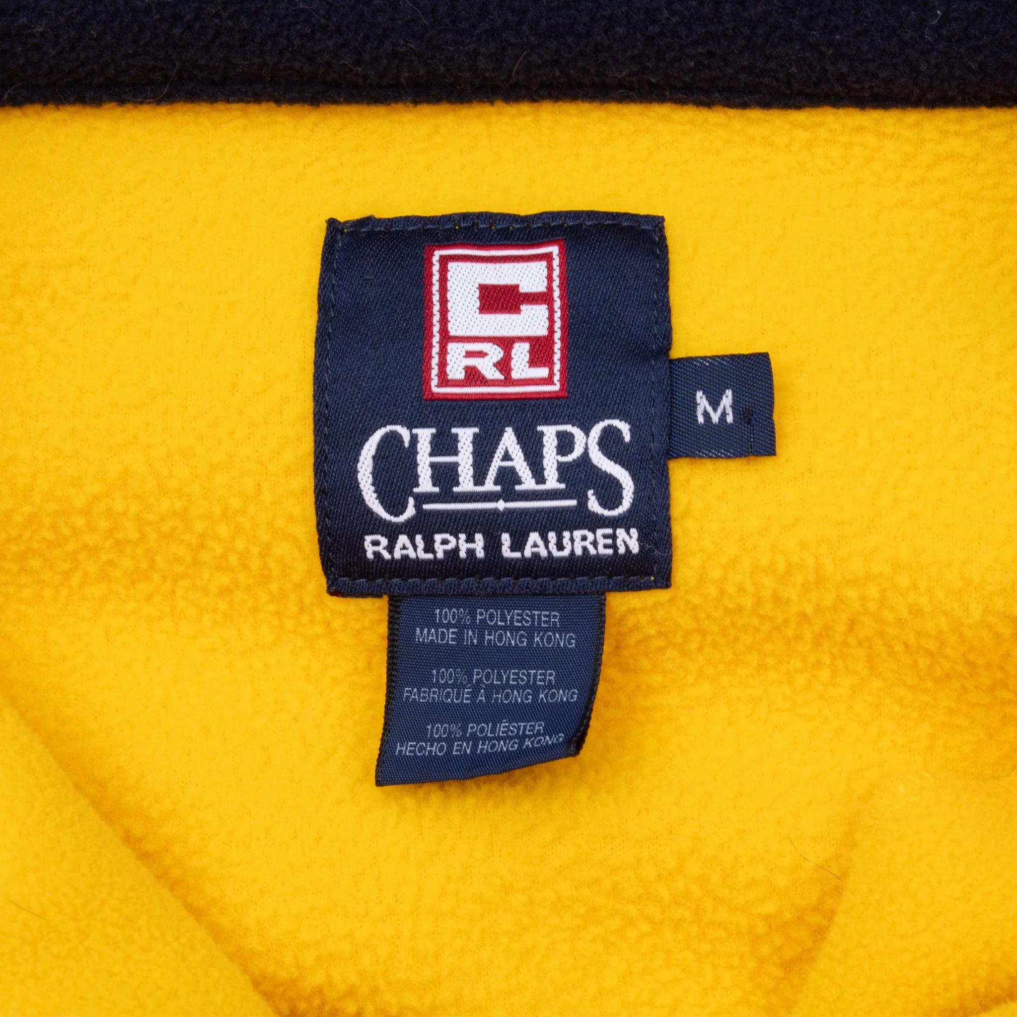 VINTAGE CHAPS RALPH LAUREN YELLOW FLEECE PULLOVER JACKET 1990S MEDIUM