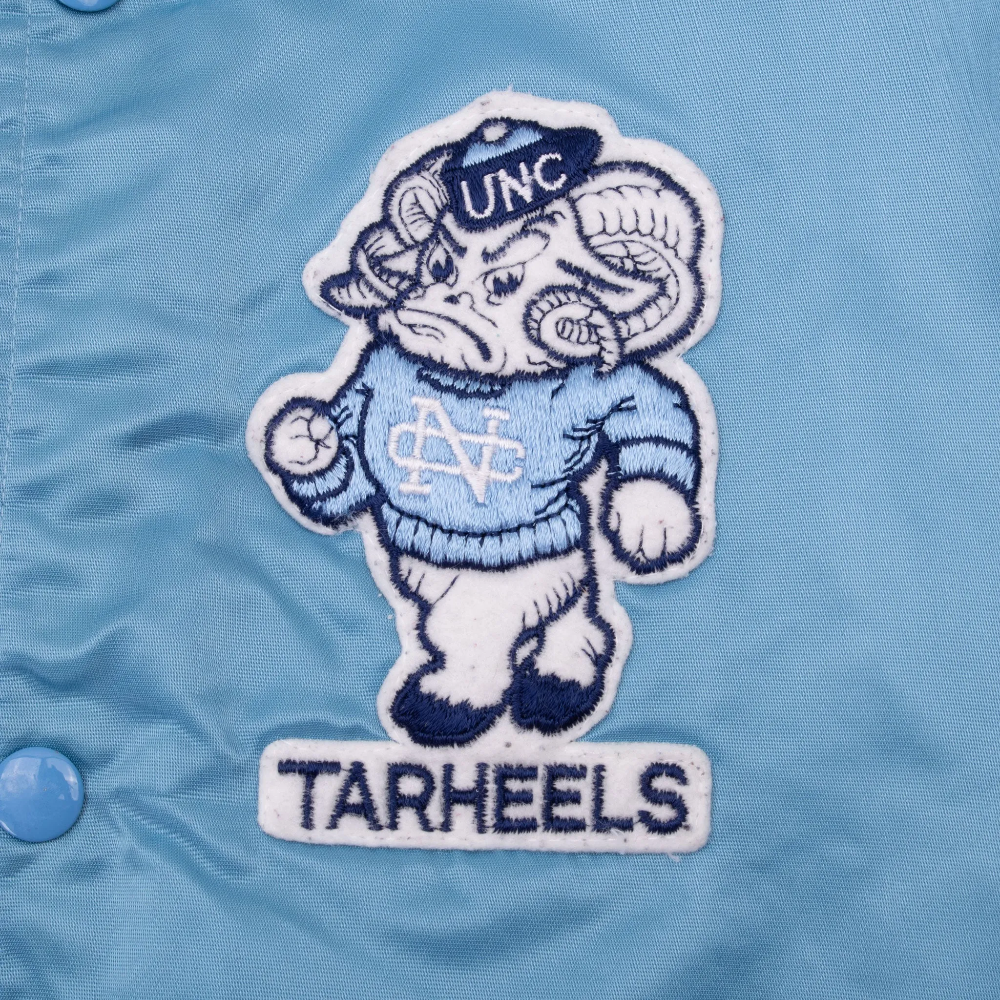 VINTAGE NCAA UNC TAR HEELS CAROLINA SATIN CHALK LINE BOMBER JACKET 1980S XL