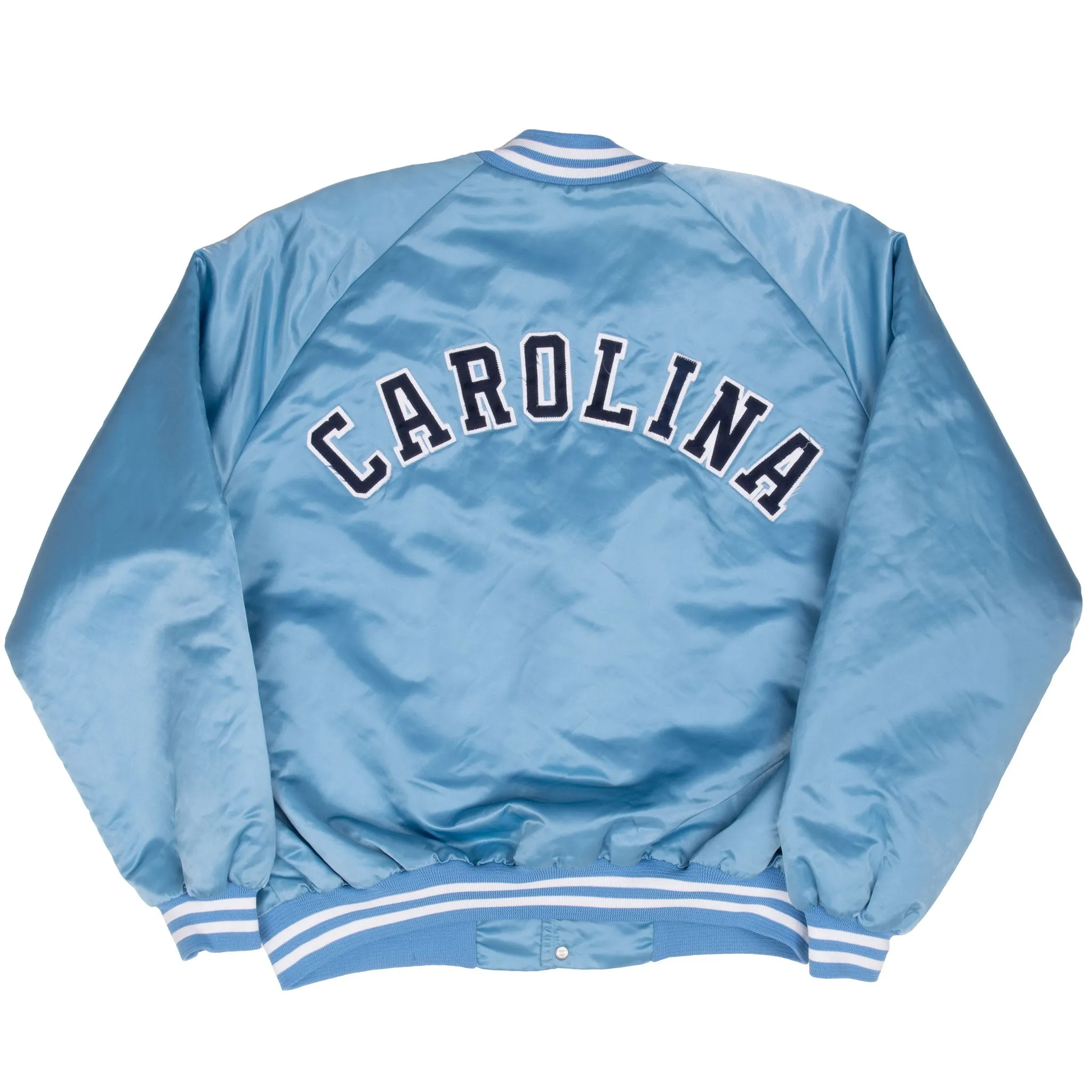 VINTAGE NCAA UNC TAR HEELS CAROLINA SATIN CHALK LINE BOMBER JACKET 1980S XL