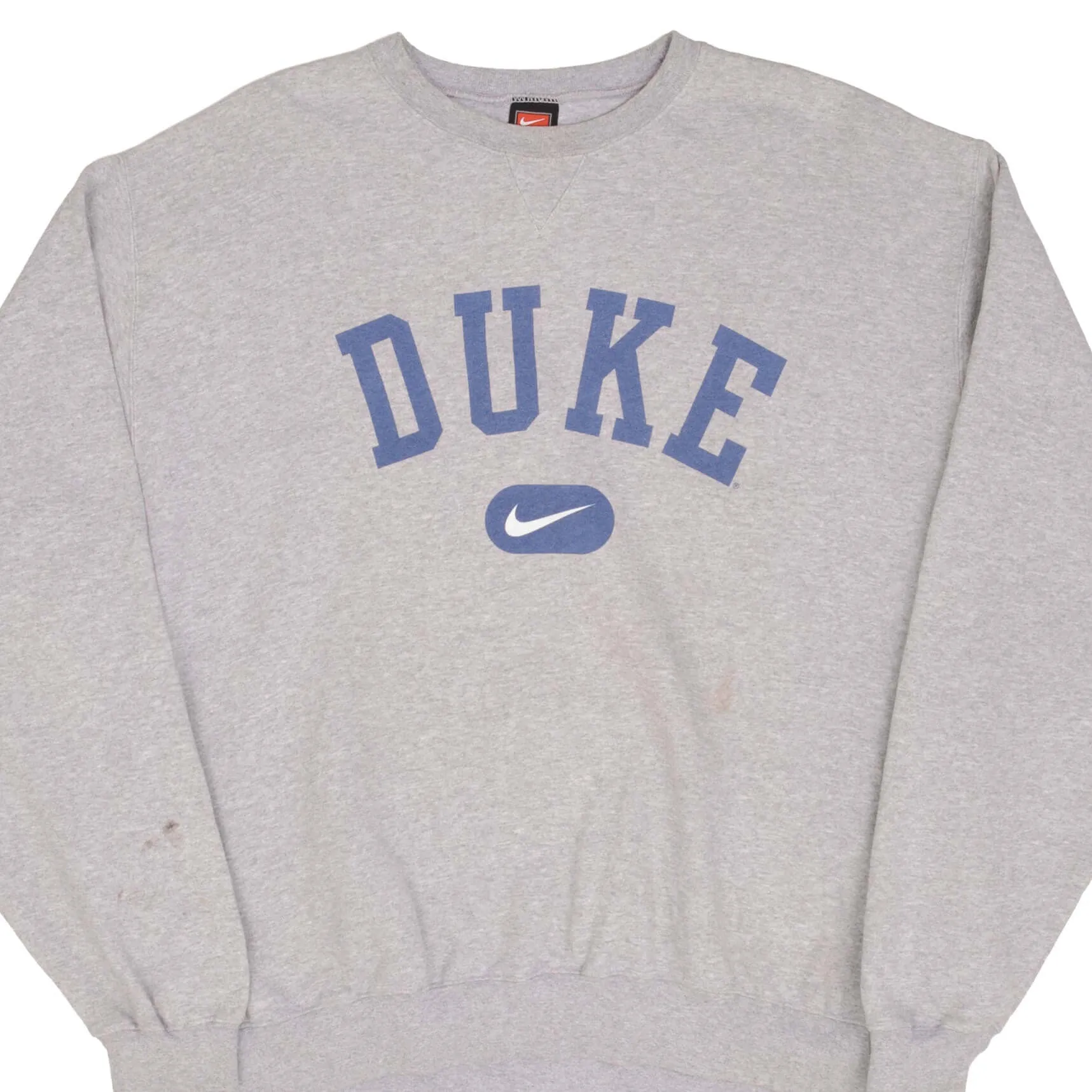 VINTAGE NIKE DUKE UNIVERSITY CENTER SWOOSH GREY SWEATSHIRT 1990S SIZE XL