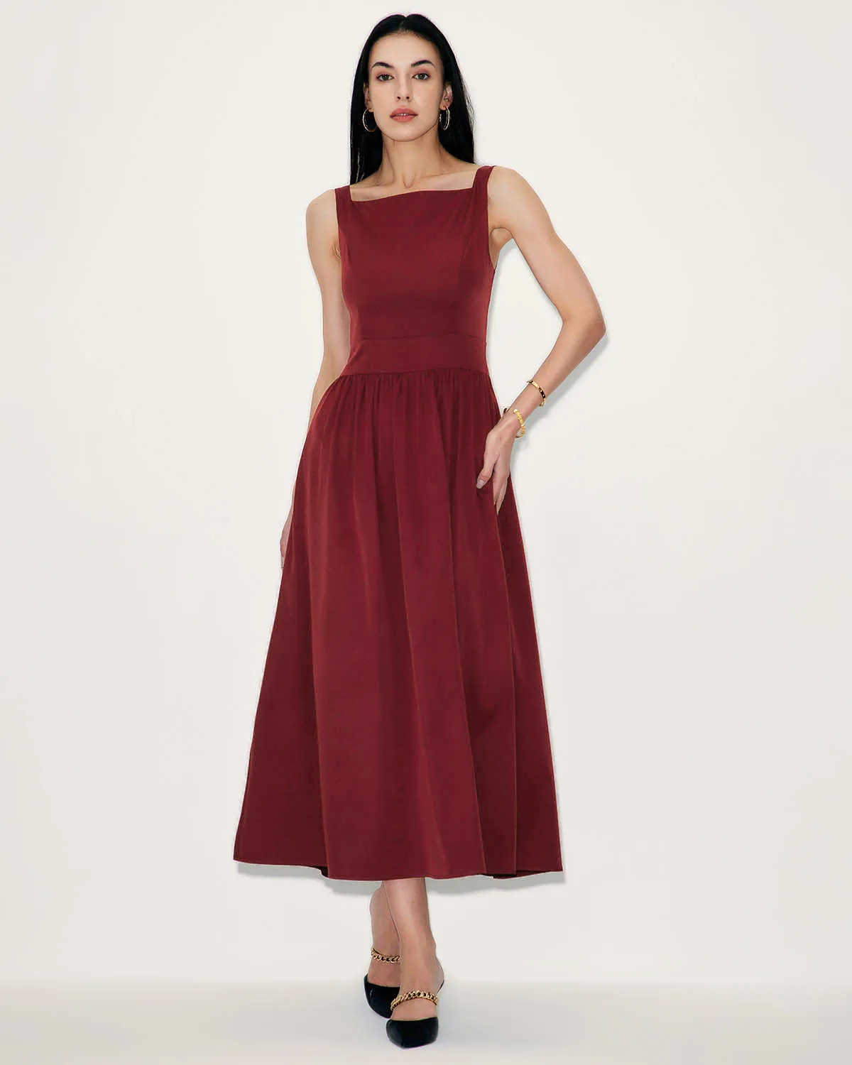 Wine Red Satin Slip Maxi Dress