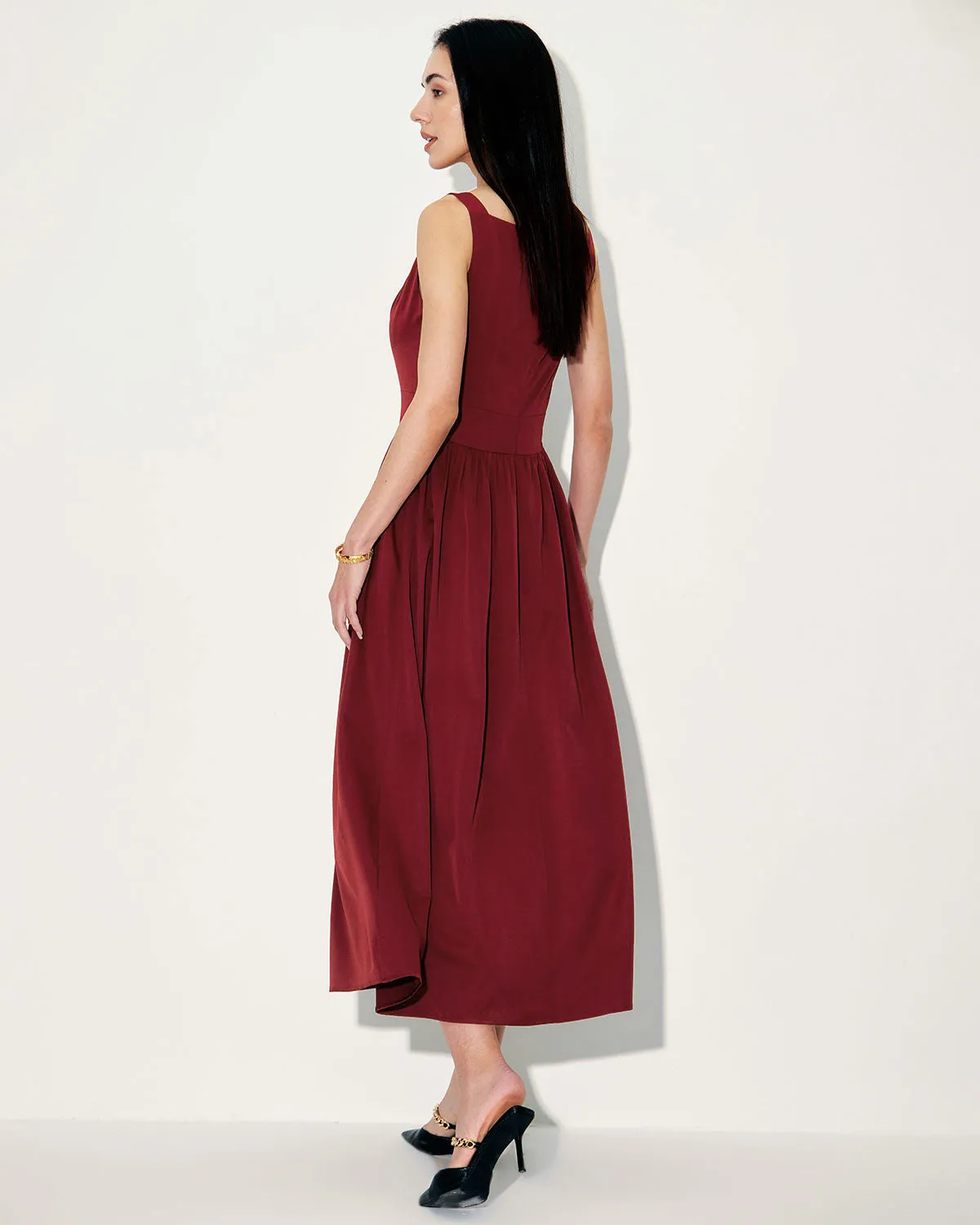 Wine Red Satin Slip Maxi Dress