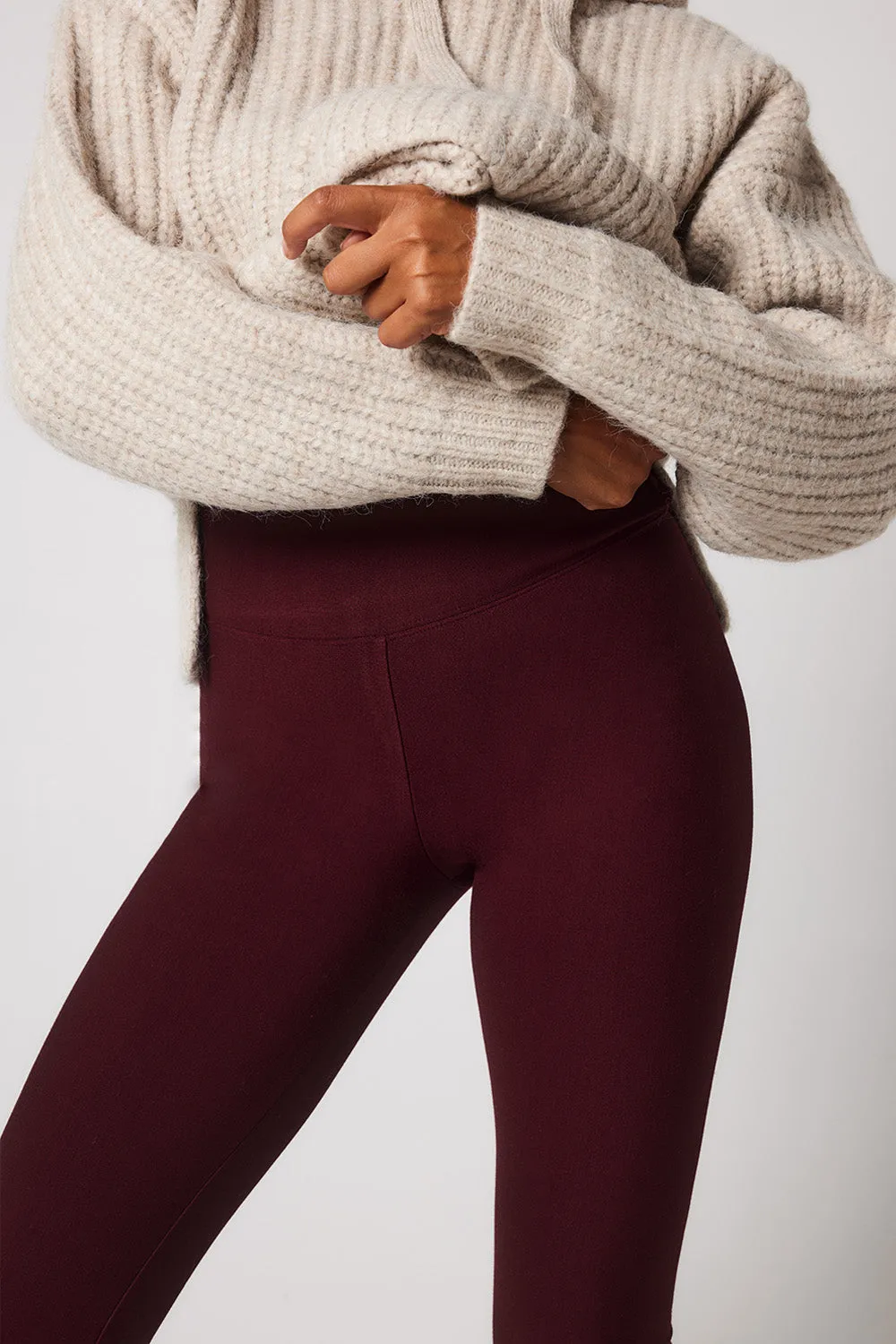 Winter Everyday High Waisted Leggings - Burgundy