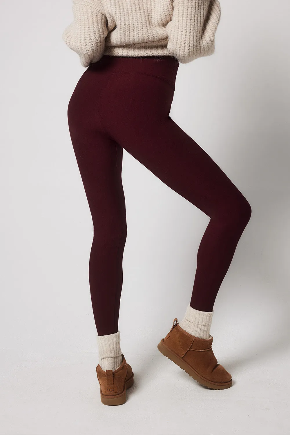 Winter Everyday High Waisted Leggings - Burgundy