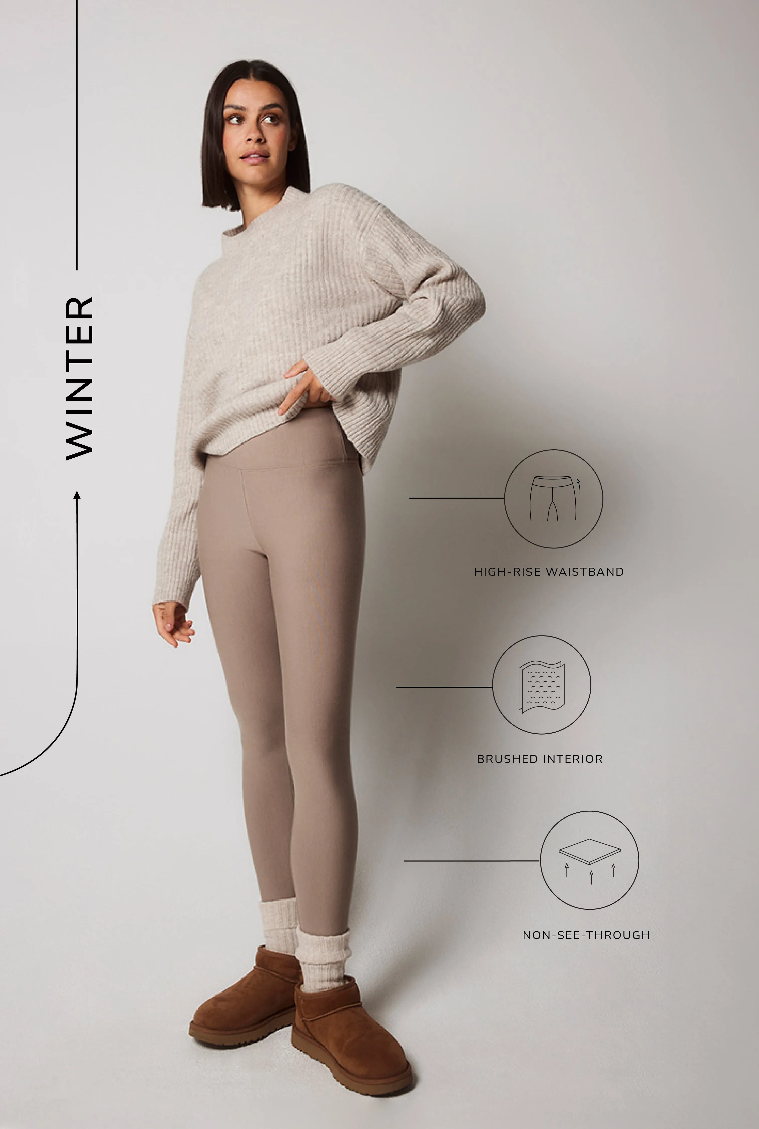 Winter Everyday High Waisted Leggings - Stone