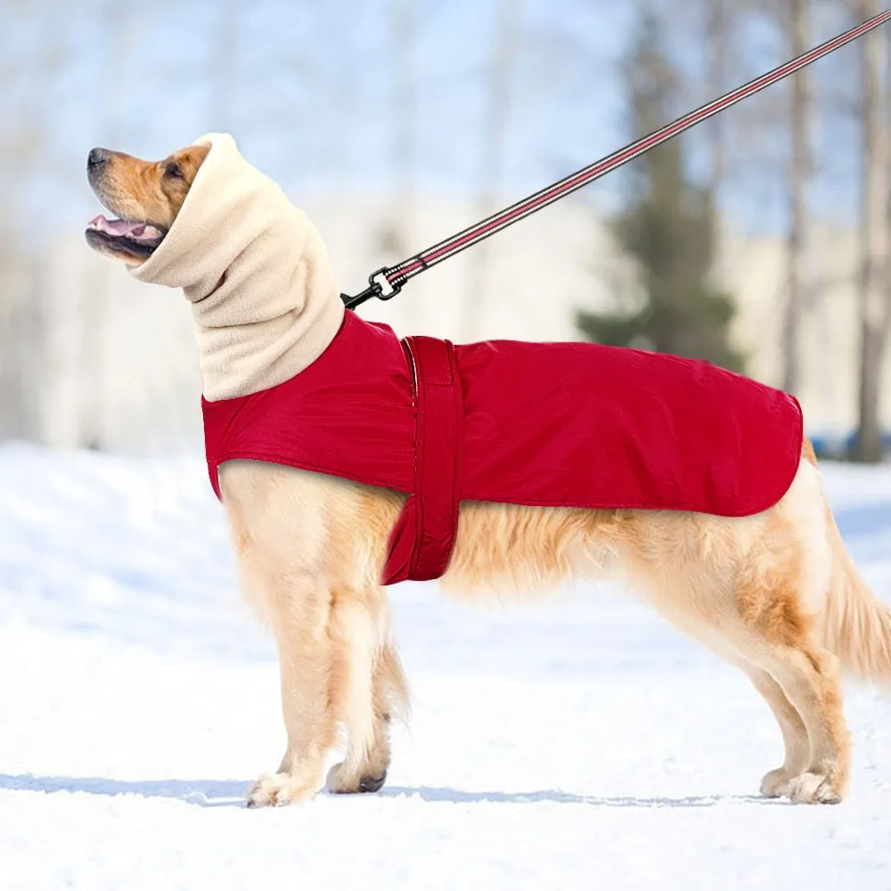 Winter Warm Dog Clothes Waterproof Thick Dog Jacket Clothing Red Black Dog Coat with Leash Hole for Medium Large Dogs