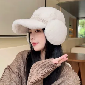 Winter Warm Plush Duck Tongue Hat  Cozy Baseball Cap Set for Women