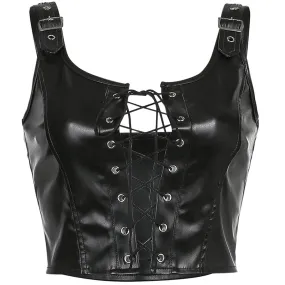 WLS Drawstring Placket PU Vest