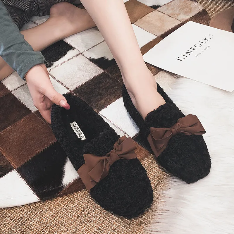 Women Casual Bowknot Woolen Winter Shoes