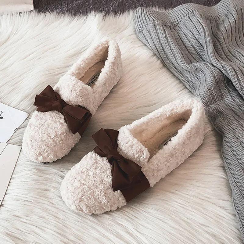 Women Casual Bowknot Woolen Winter Shoes