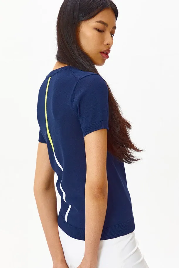 Women Double Lined Point Summer Short Sleeve Knit_Navy (HMD1)