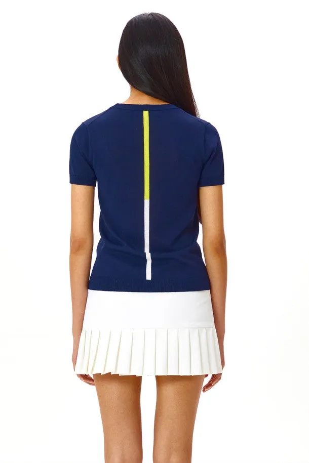 Women Double Lined Point Summer Short Sleeve Knit_Navy (HMD1)