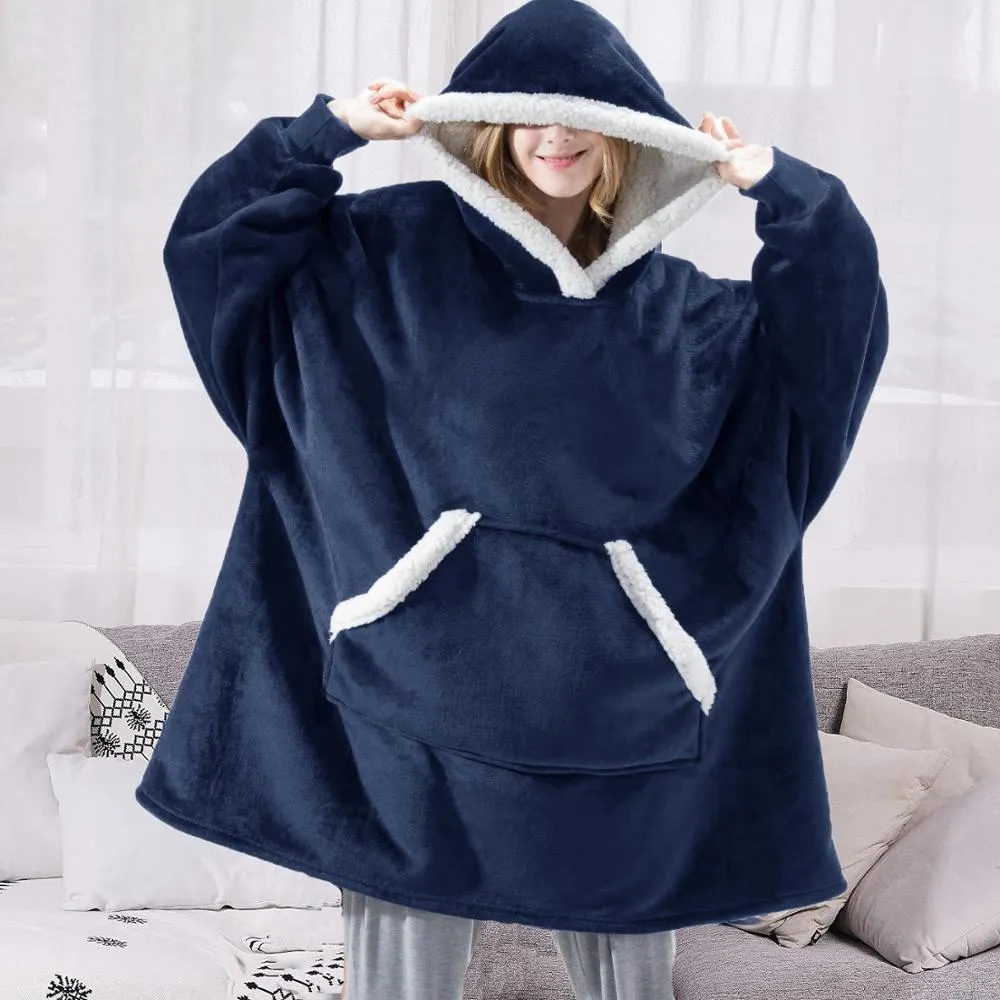 Women Winter Hoodies Fleece Giant TV Blanket With Sleeves