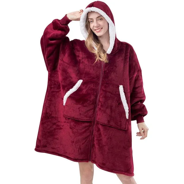 Women Winter Hoodies Fleece Giant TV Blanket With Sleeves