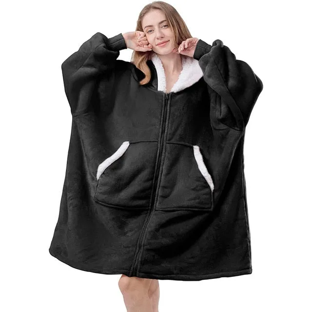 Women Winter Hoodies Fleece Giant TV Blanket With Sleeves