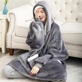 Women Winter Hoodies Fleece Giant TV Blanket With Sleeves