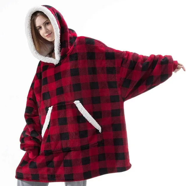 Women Winter Hoodies Fleece Giant TV Blanket With Sleeves