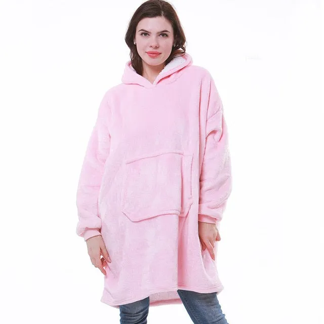 Women Winter Hoodies Fleece Giant TV Blanket With Sleeves