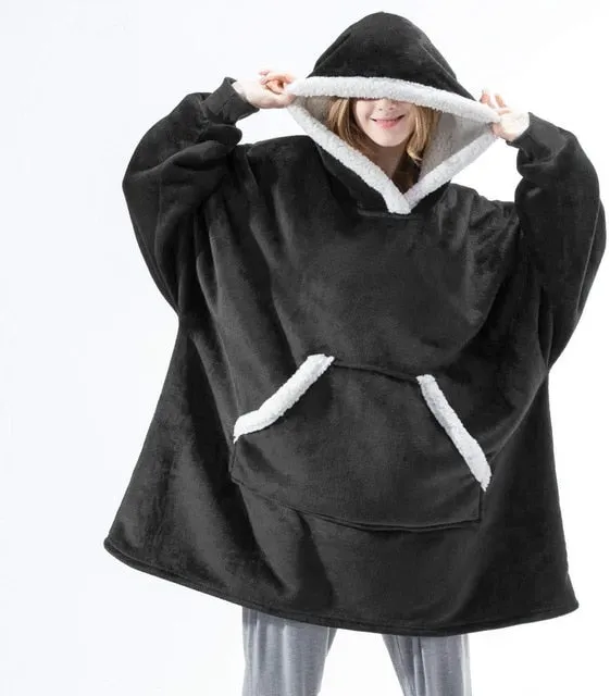 Women Winter Hoodies Fleece Giant TV Blanket With Sleeves