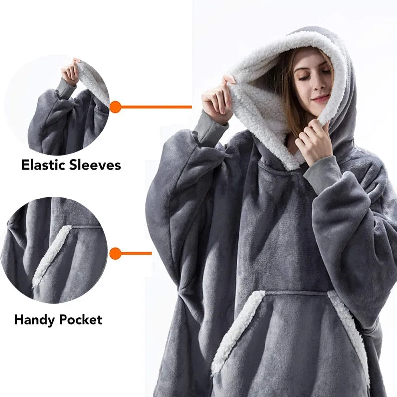 Women Winter Hoodies Fleece Giant TV Blanket With Sleeves