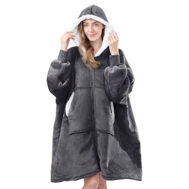 Women Winter Hoodies Fleece Giant TV Blanket With Sleeves