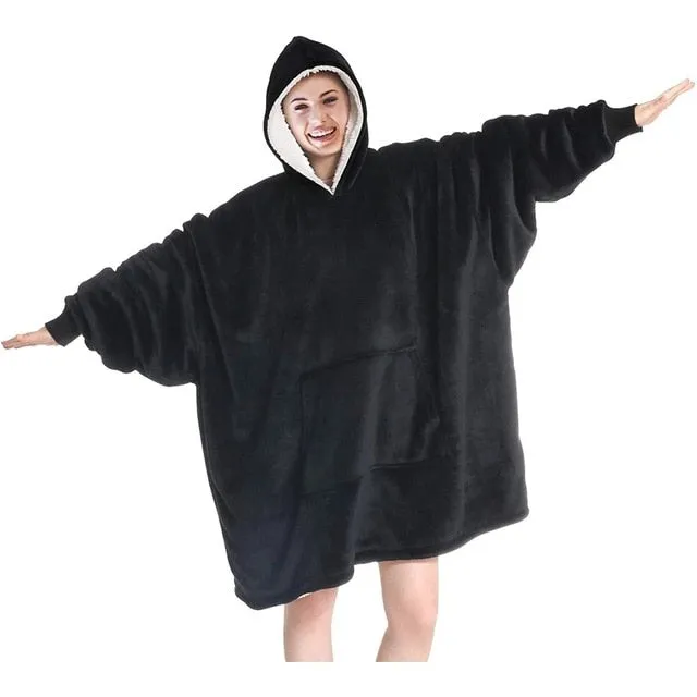 Women Winter Hoodies Fleece Giant TV Blanket With Sleeves