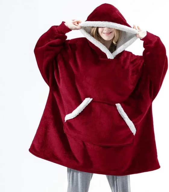 Women Winter Hoodies Fleece Giant TV Blanket With Sleeves