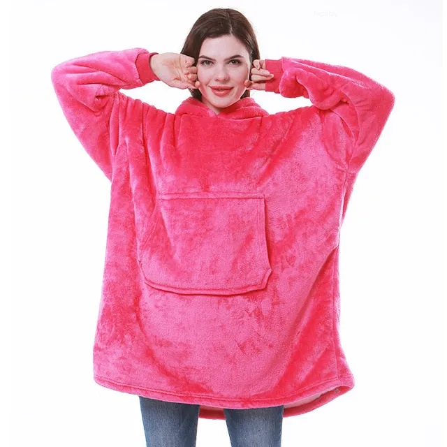 Women Winter Hoodies Fleece Giant TV Blanket With Sleeves