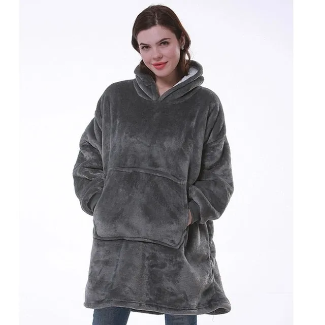 Women Winter Hoodies Fleece Giant TV Blanket With Sleeves