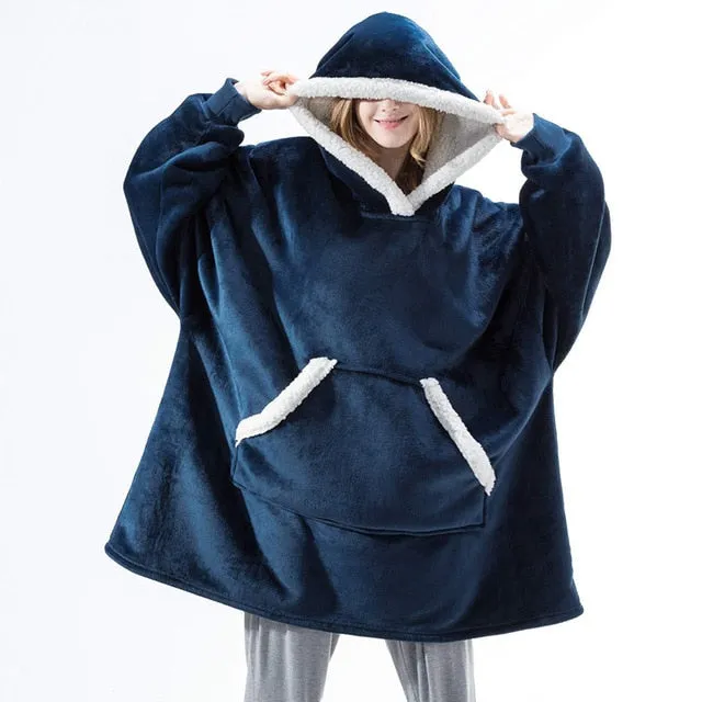 Women Winter Hoodies Fleece Giant TV Blanket With Sleeves