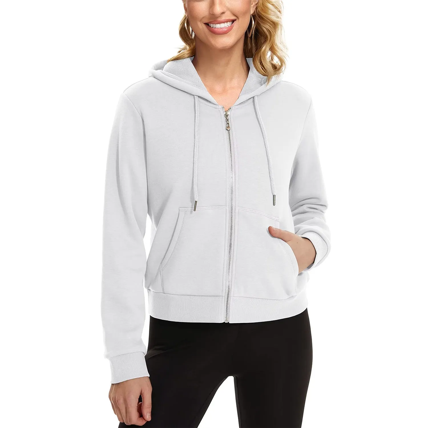 Women's Hoodie Ladies Bomber Jacket Fleece Lined Crop Tops Full Zip Hoodie For Winter