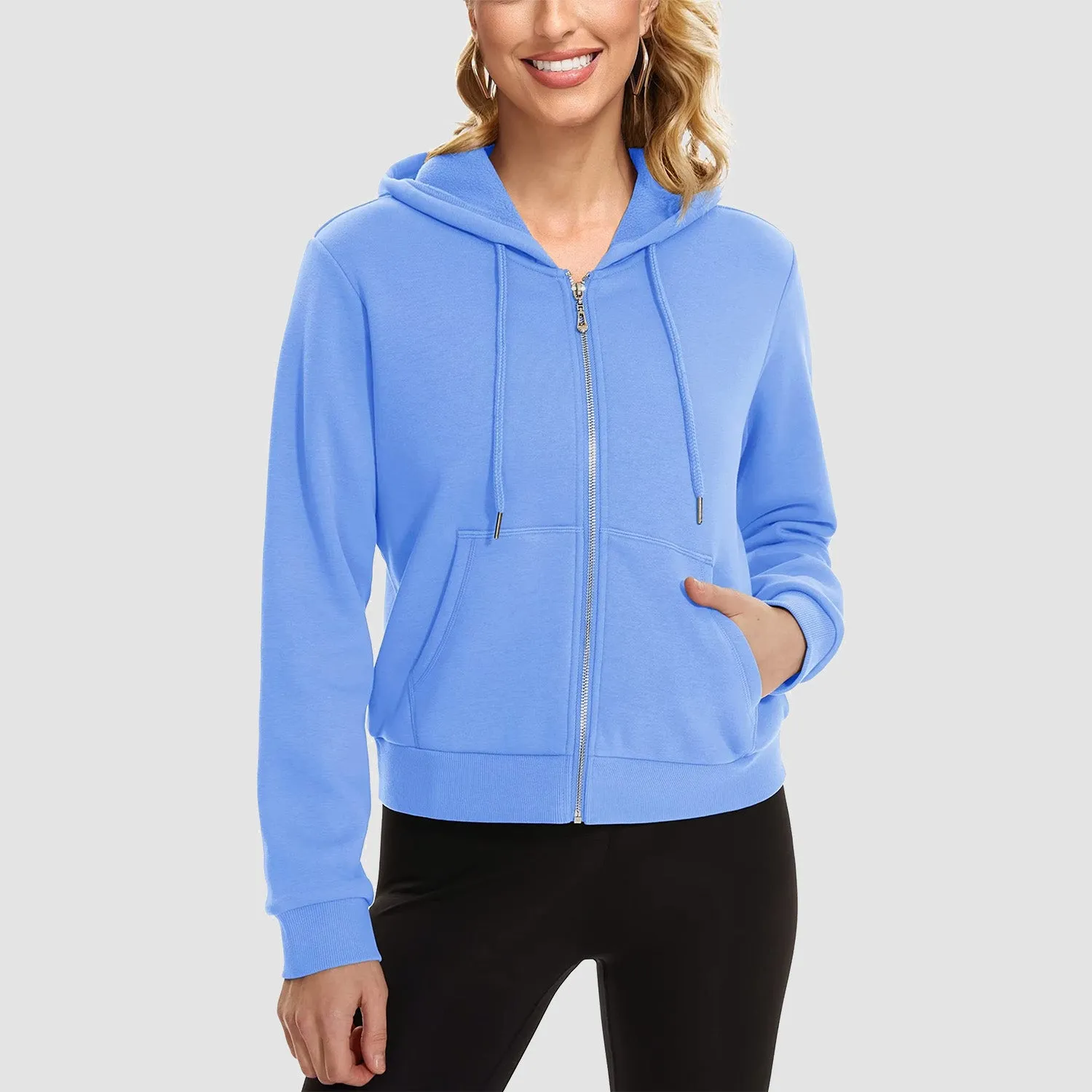 Women's Hoodie Ladies Bomber Jacket Fleece Lined Crop Tops Full Zip Hoodie For Winter