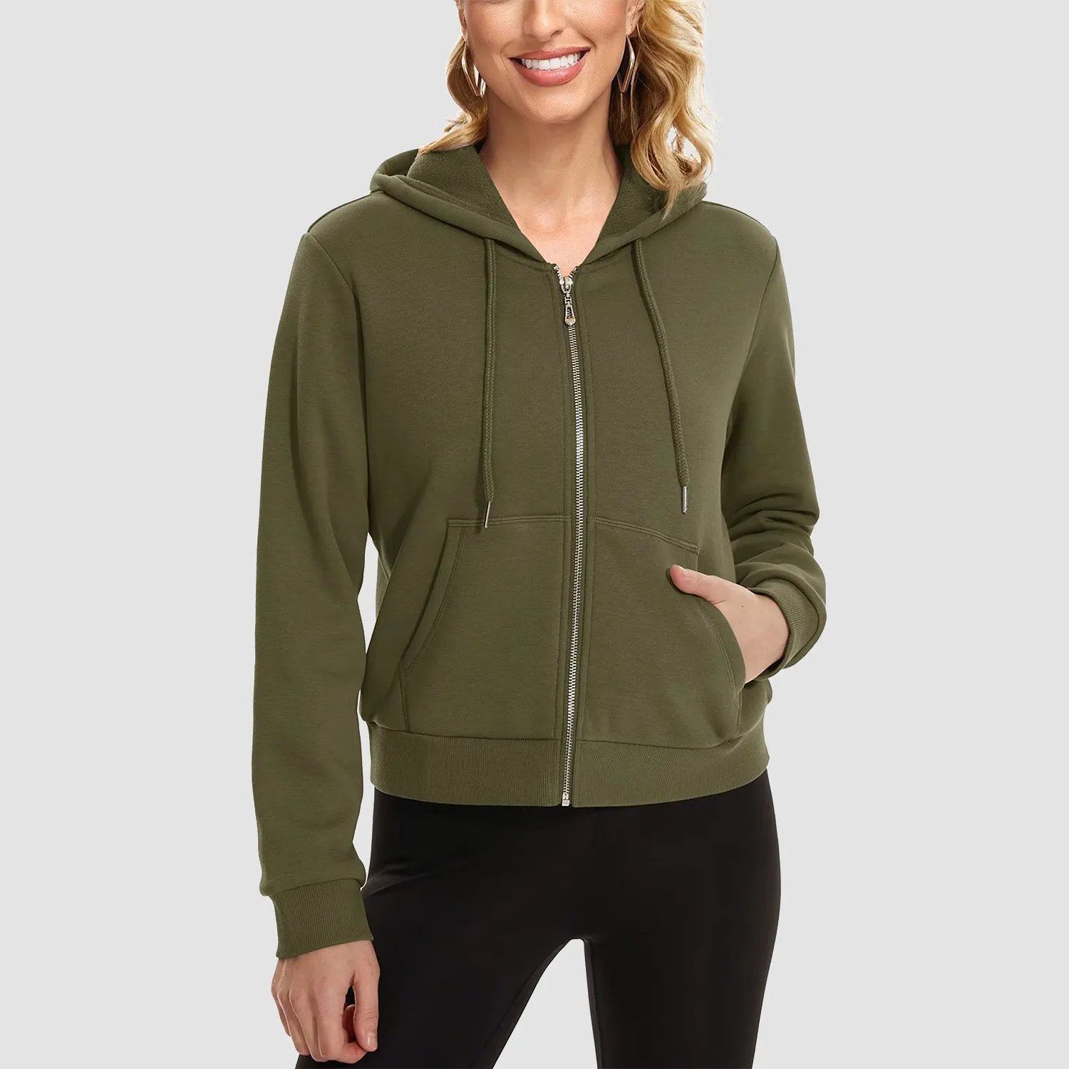 Women's Hoodie Ladies Bomber Jacket Fleece Lined Crop Tops Full Zip Hoodie For Winter