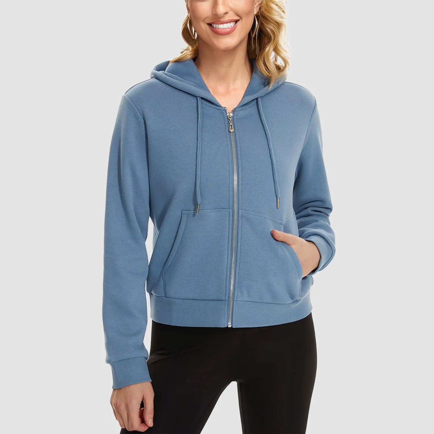 Women's Hoodie Ladies Bomber Jacket Fleece Lined Crop Tops Full Zip Hoodie For Winter