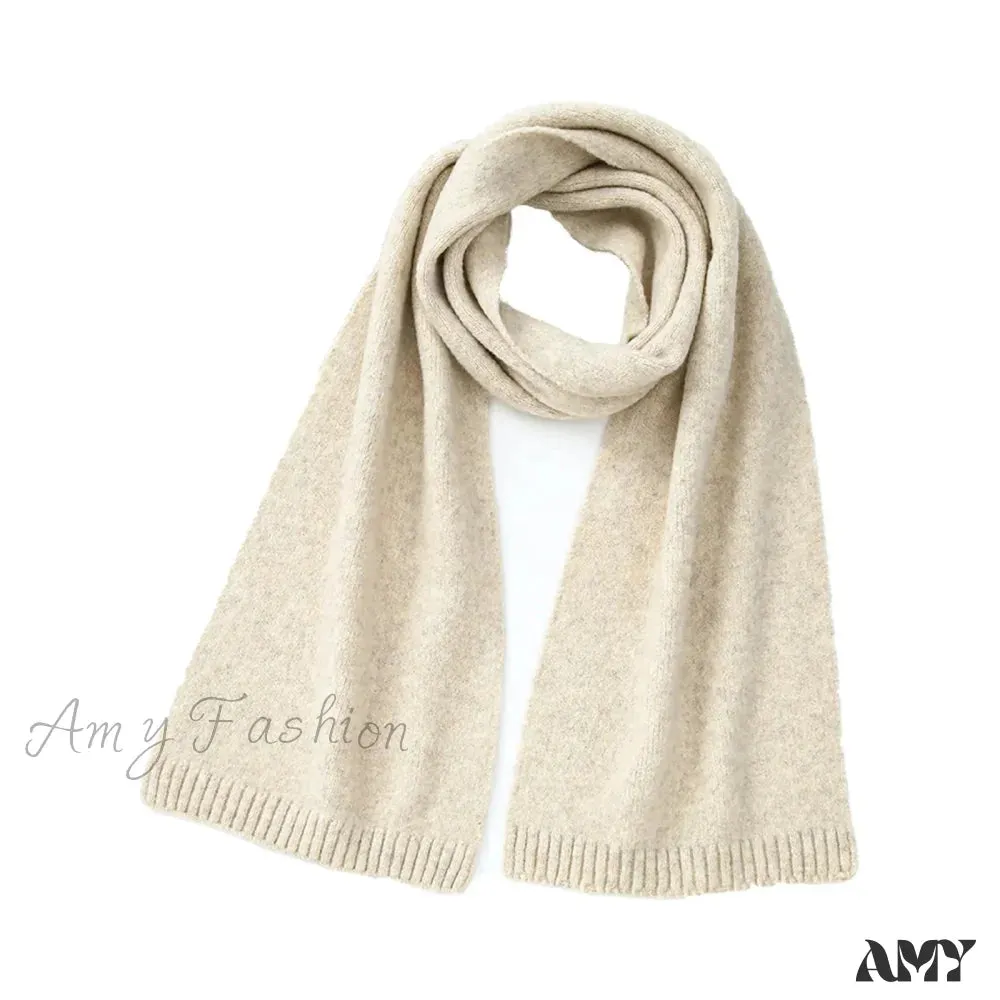 Wool Blend Solid Knitted Minimalist Imitation Cashmere Scarf