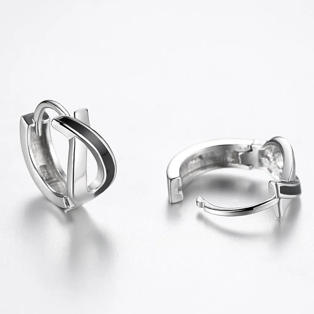 YE3126 925 Sterling Silver Geometric Black Hoop Earrings