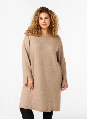 Zizzi Vista Knit Dress in Taupe